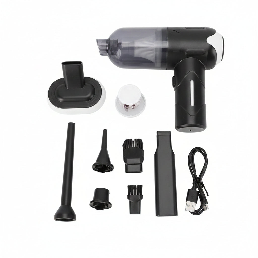 Set of black and gray vacuum attachments on a white background